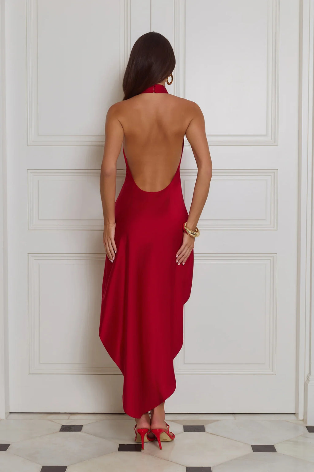 Ready For Attention Halter Satin Mini Dress Red