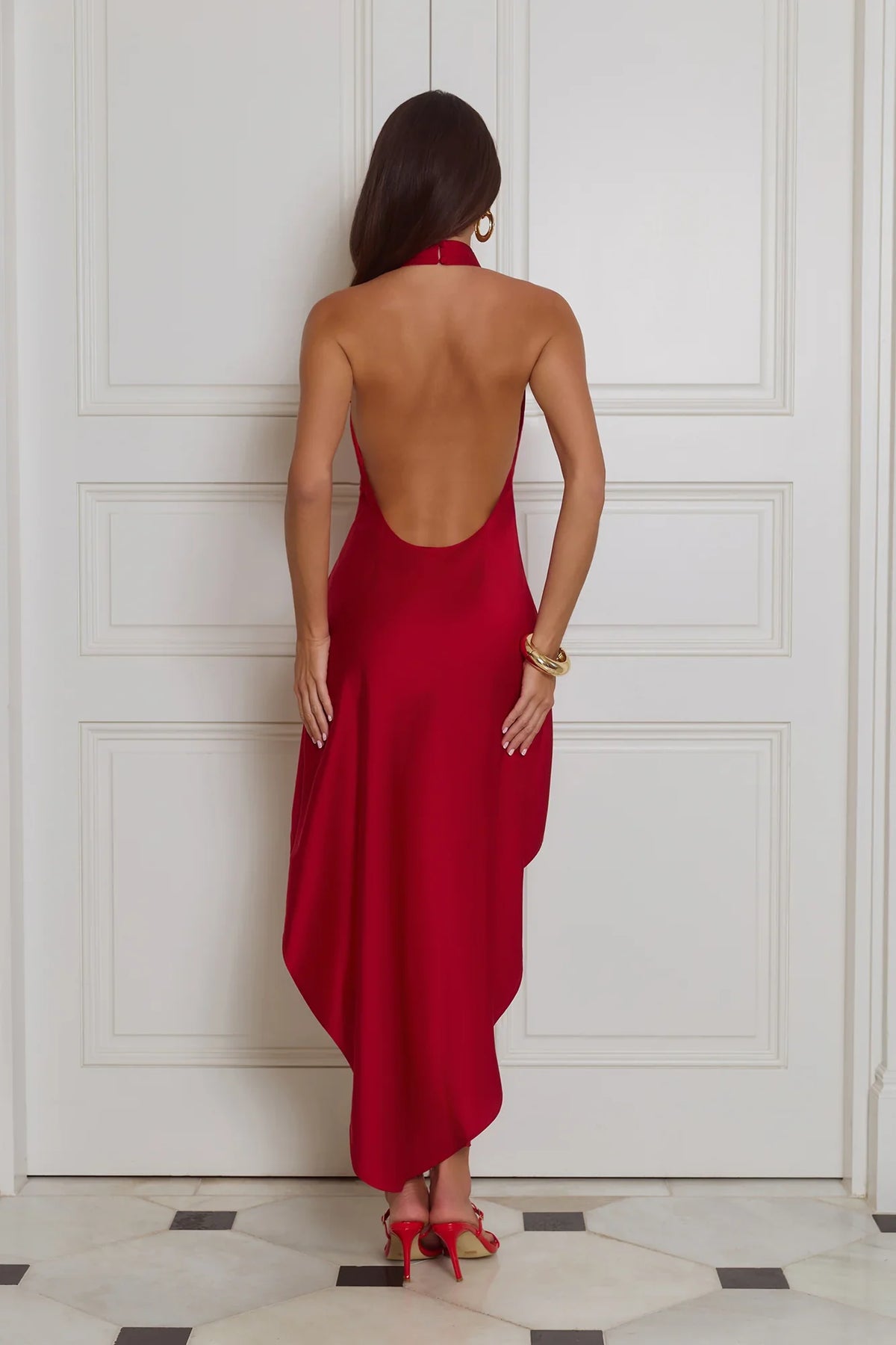 Ready For Attention Halter Satin Mini Dress Red