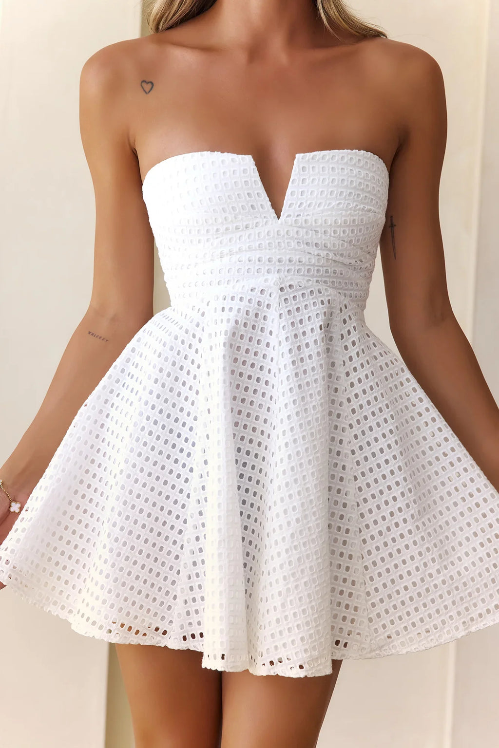 Alluring Elegance Strapless Embroidered Mini Dress White