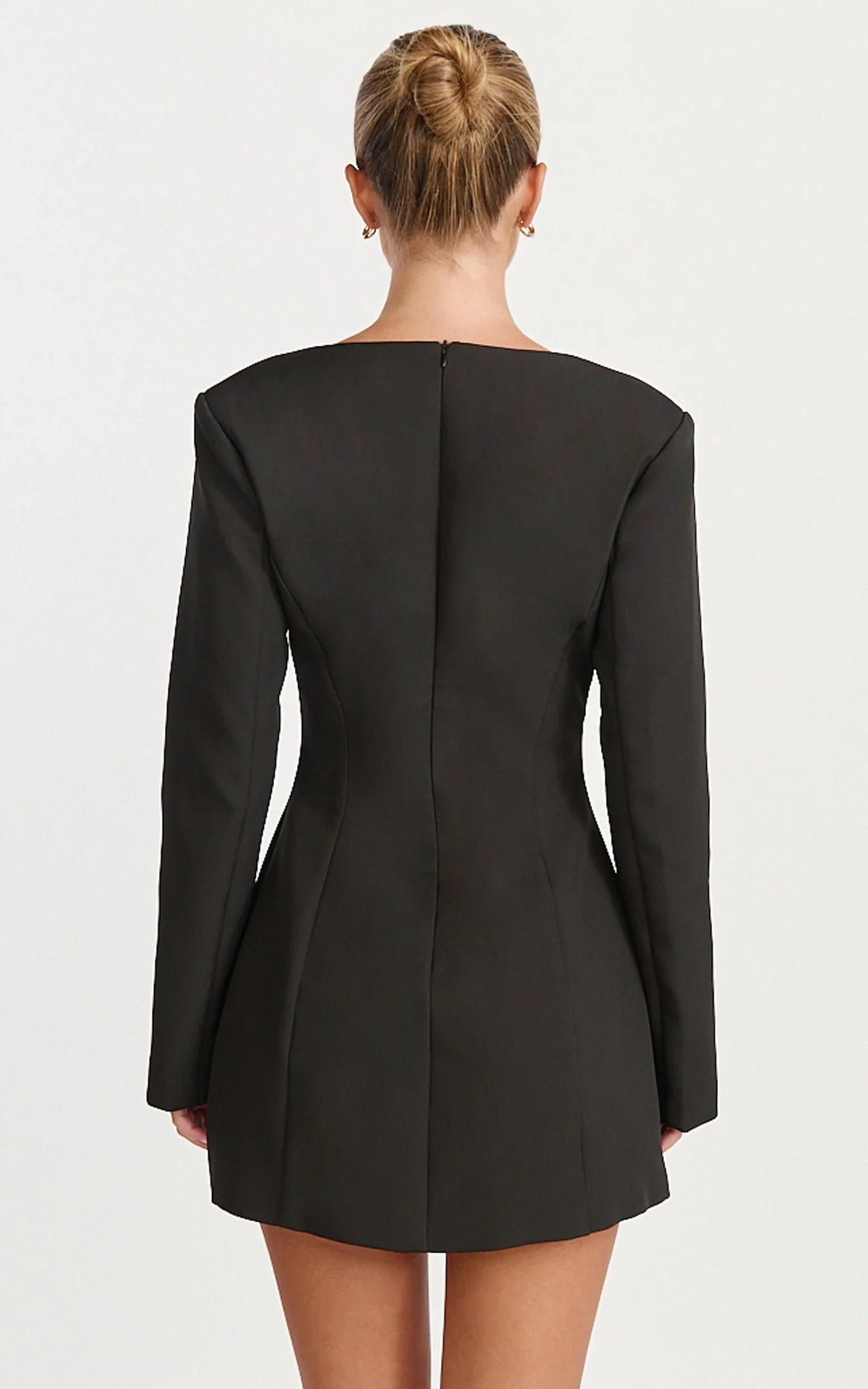 Lavender Mini Dress - Wide Neck Button Down Blazer Dress in Black