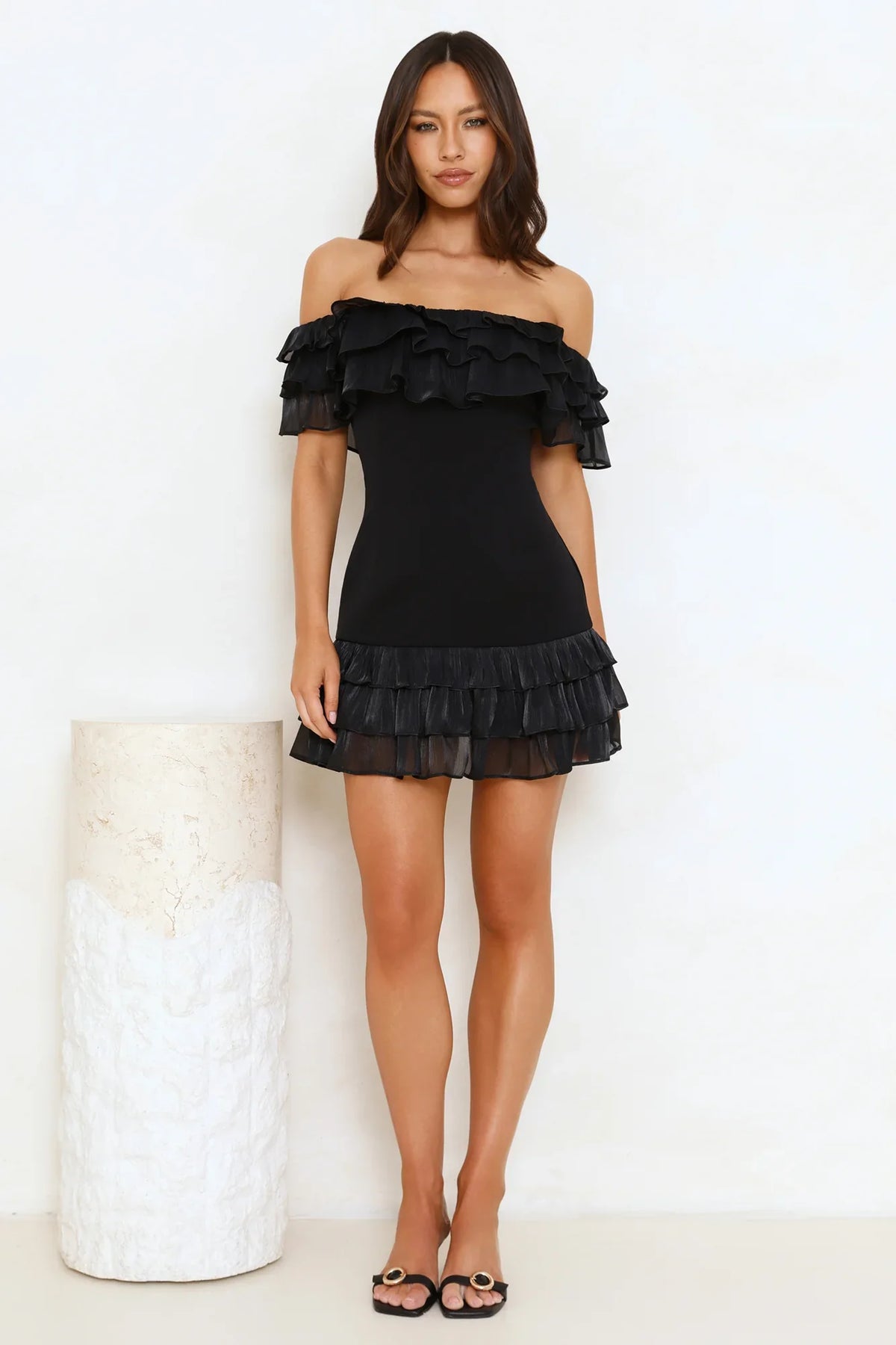 Sunset Elixir Off Shoulder Mini Dress Black