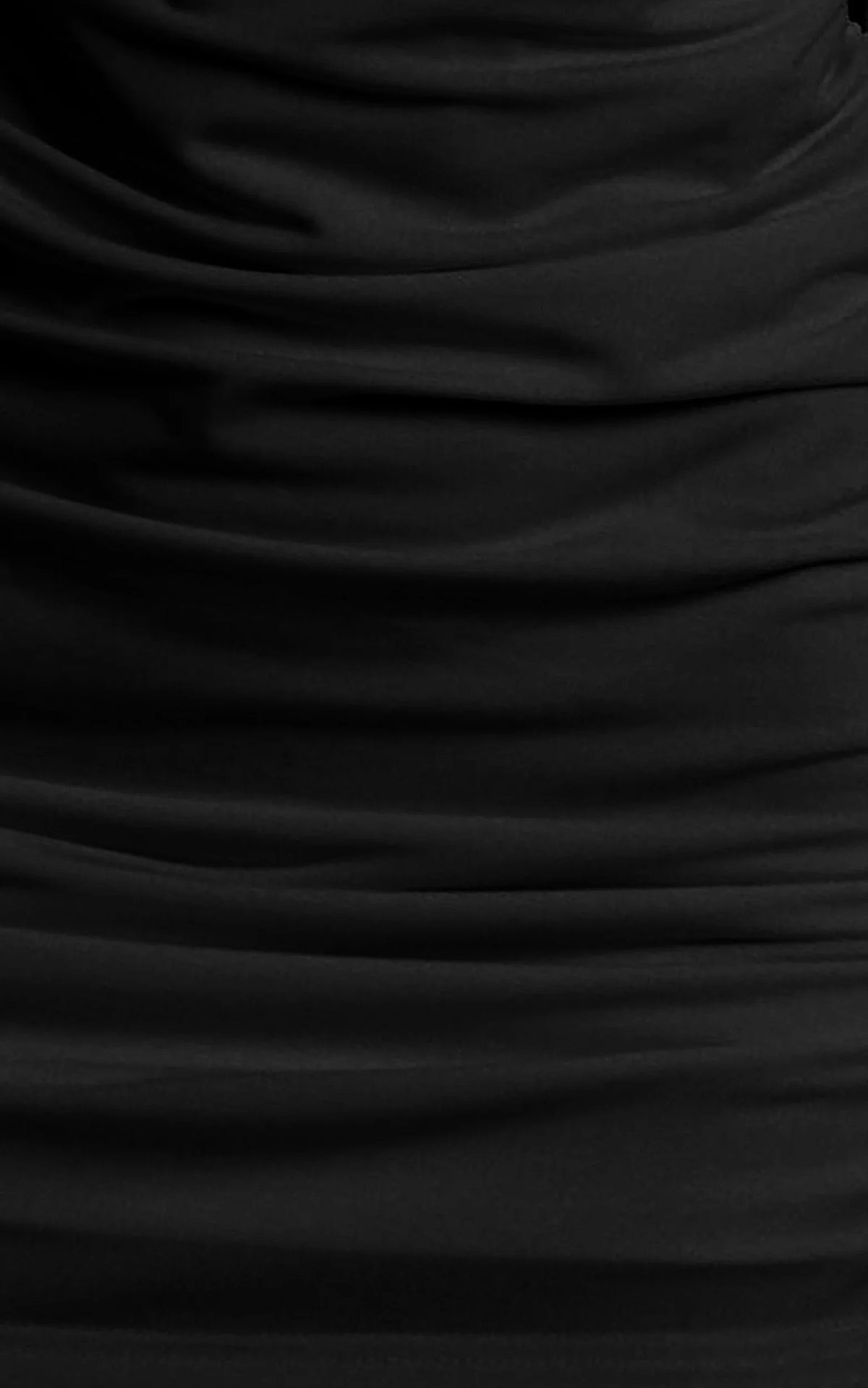 Primrose Mini Dress - Slash Neck Long Sleeve A Line Dress in Black