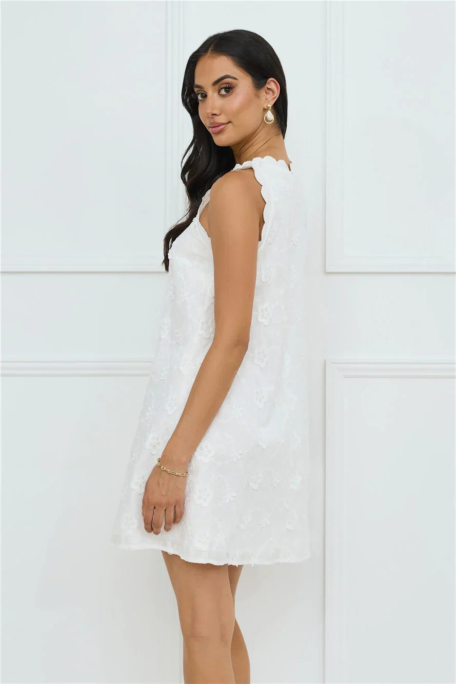 Seashell Chic Embroidered Mini Dress White