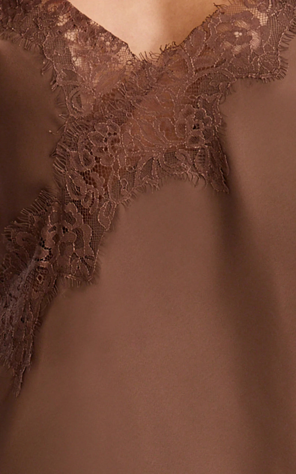 Iris Mini Dress - Lace Trim Asymmetrical Camisole Dress in Chocolate