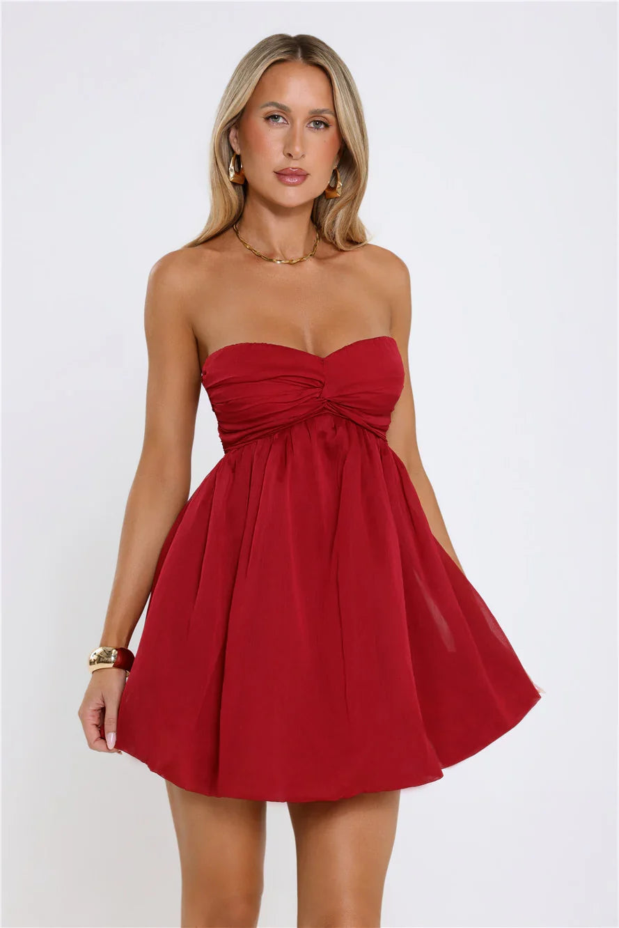 Sunset Wanderlust Strapless Mini Dress Red