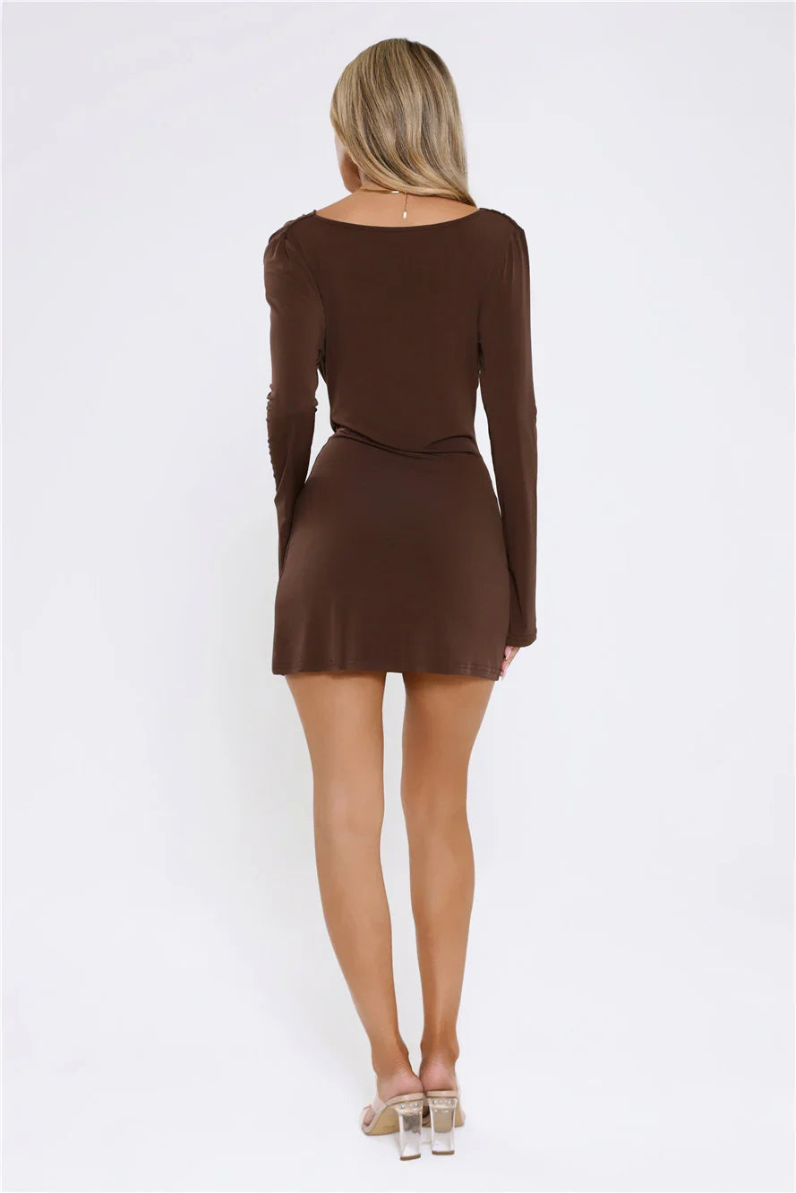 Sunkissed Flora Long Sleeve Mini Dress Chocolate