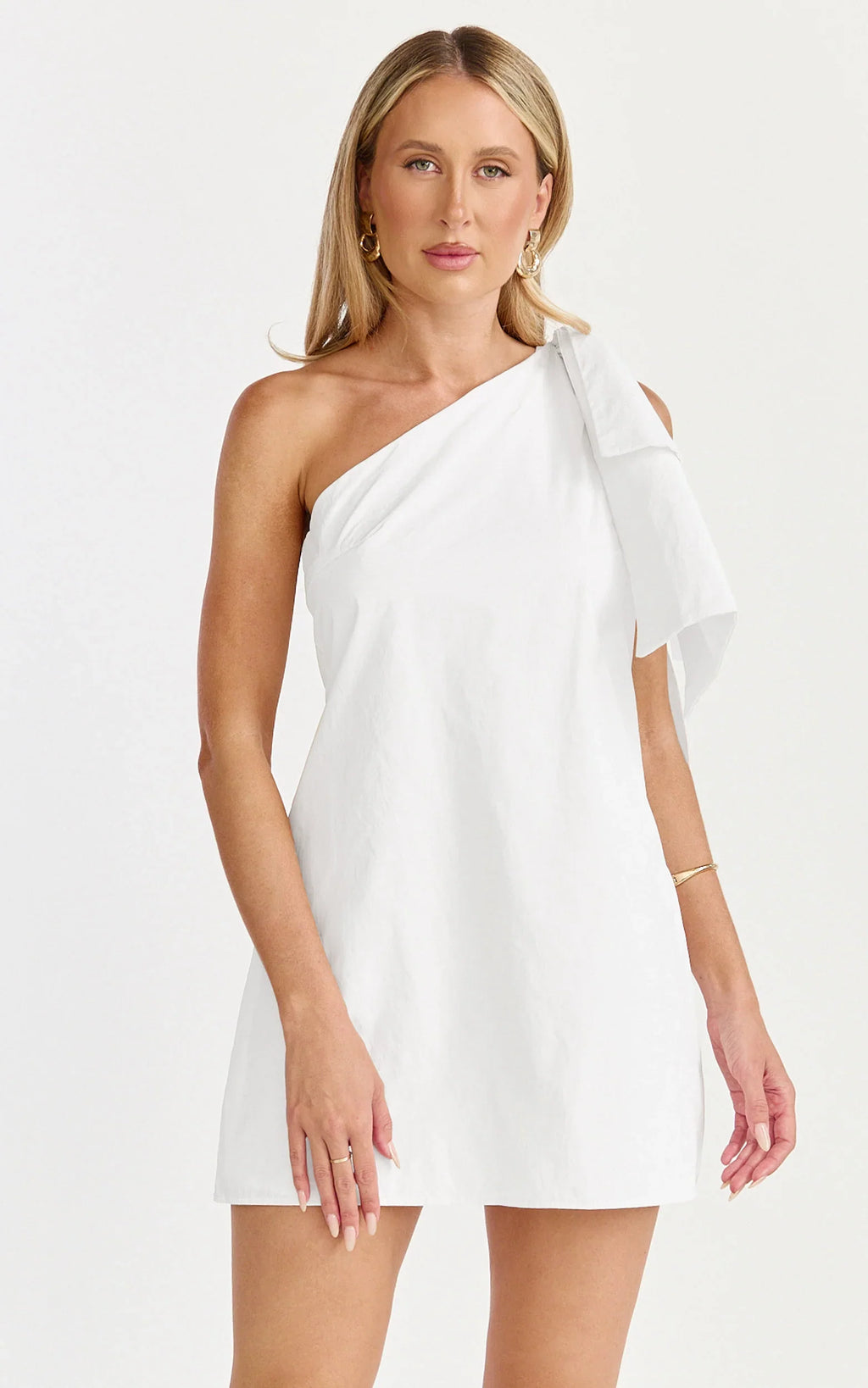 Khirara Mini Dress - One Shoulder Bow Detail Dress in White