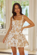 Laced in Light Embroidered Mini Dress Nude