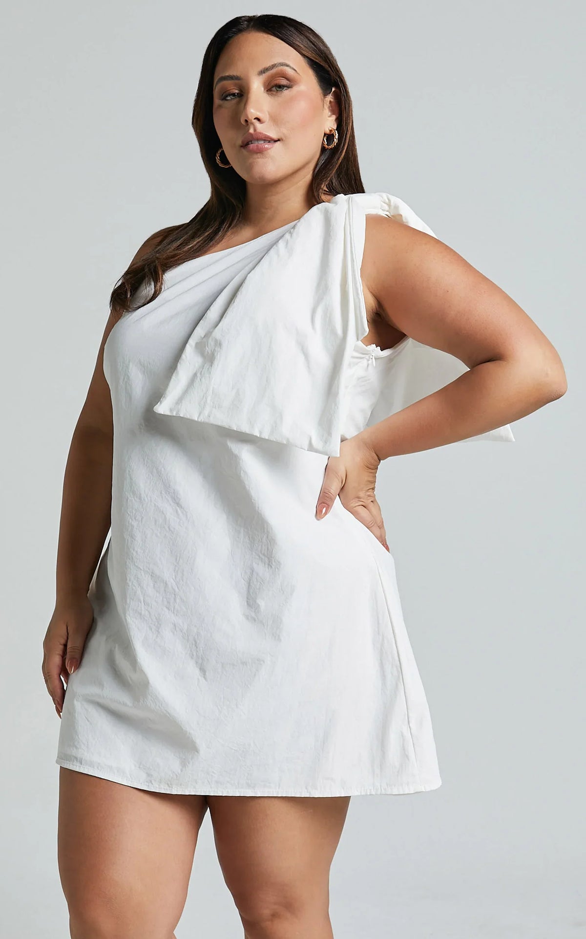 Khirara Mini Dress - One Shoulder Bow Detail Dress in White