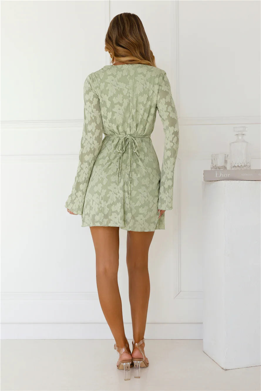 Sparkling Stories Long Sleeve Mini Dress Sage