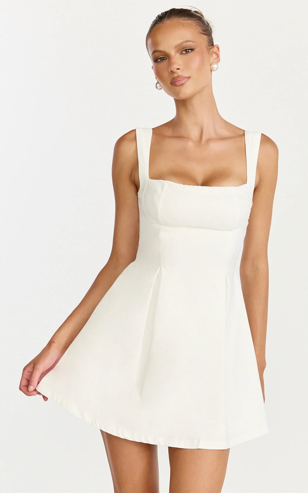 Ida Mini Dress - Wide Strap Straight Neck  Bow Back Dress in White