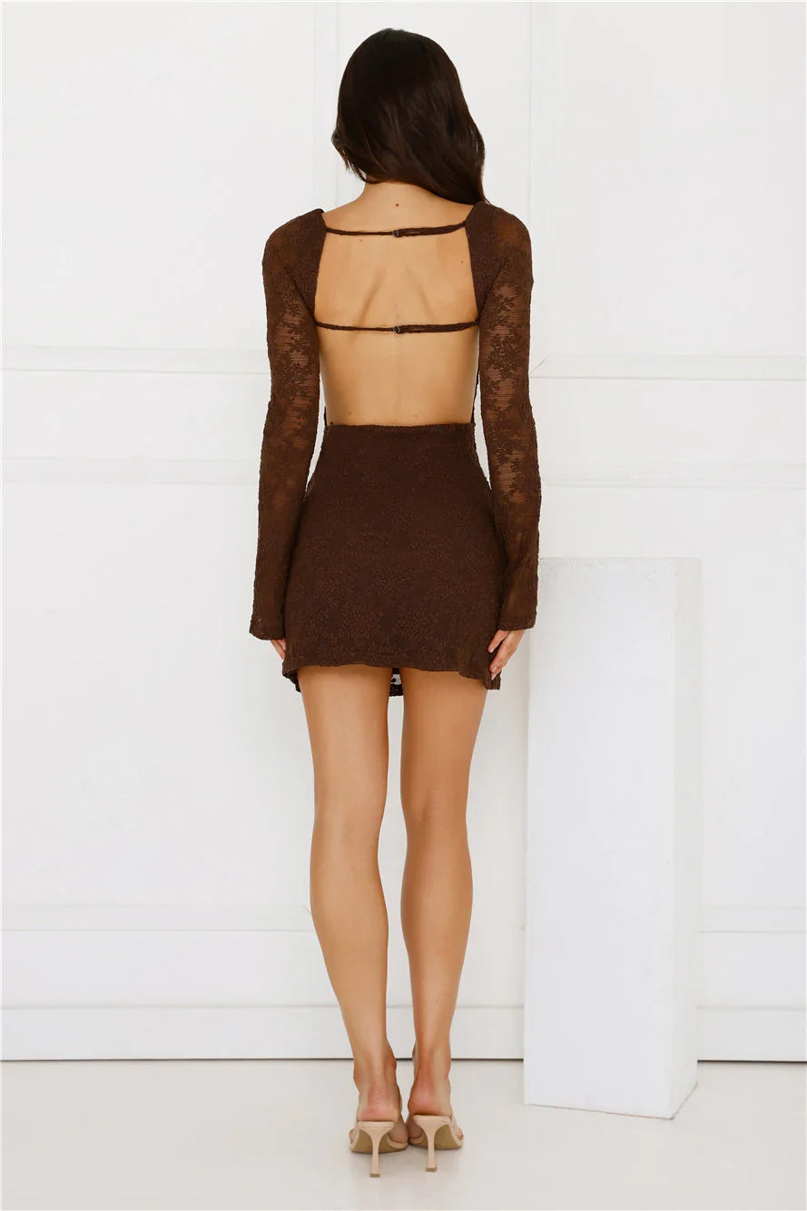 Soft Glam Season Long Sleeve Mini Dress Brown
