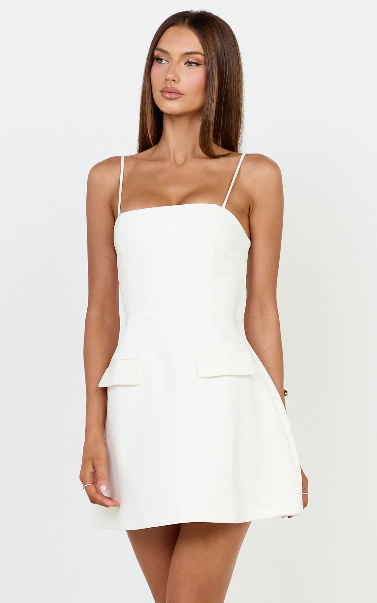 Katia Mini Dress - Strappy Corset A Line Dress in White