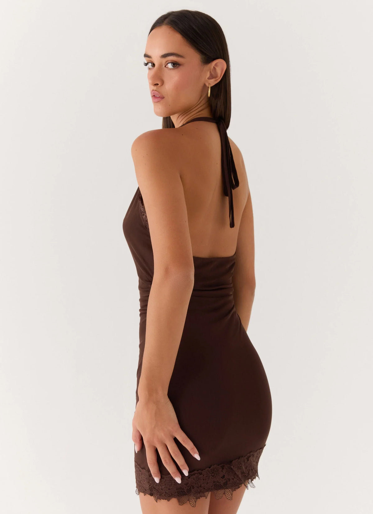 Thinly Veiled Mini Dress - Chocolate
