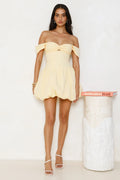 Classic Romance Off Shoulder Bubble Mini Dress Yellow