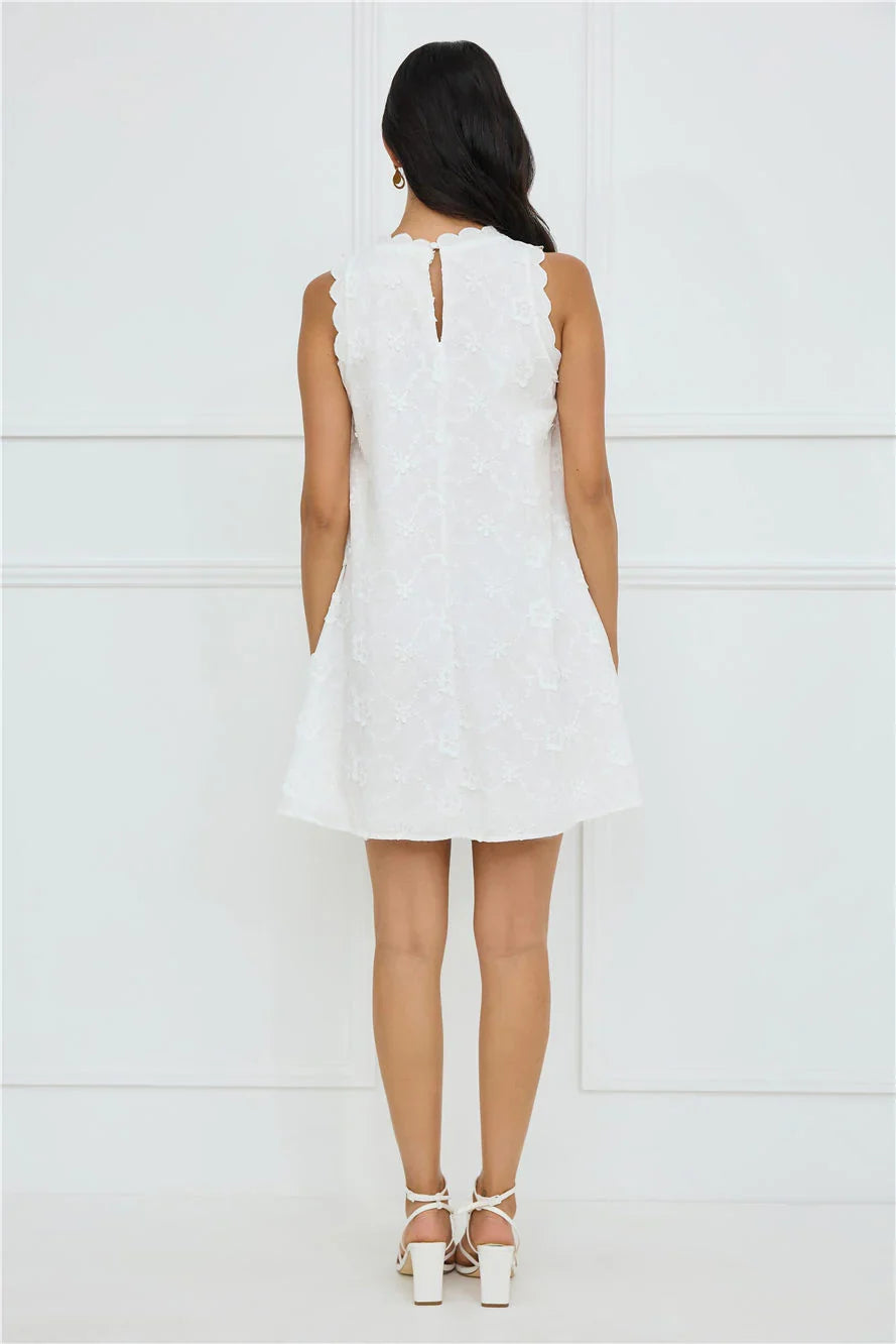 Seashell Chic Embroidered Mini Dress White