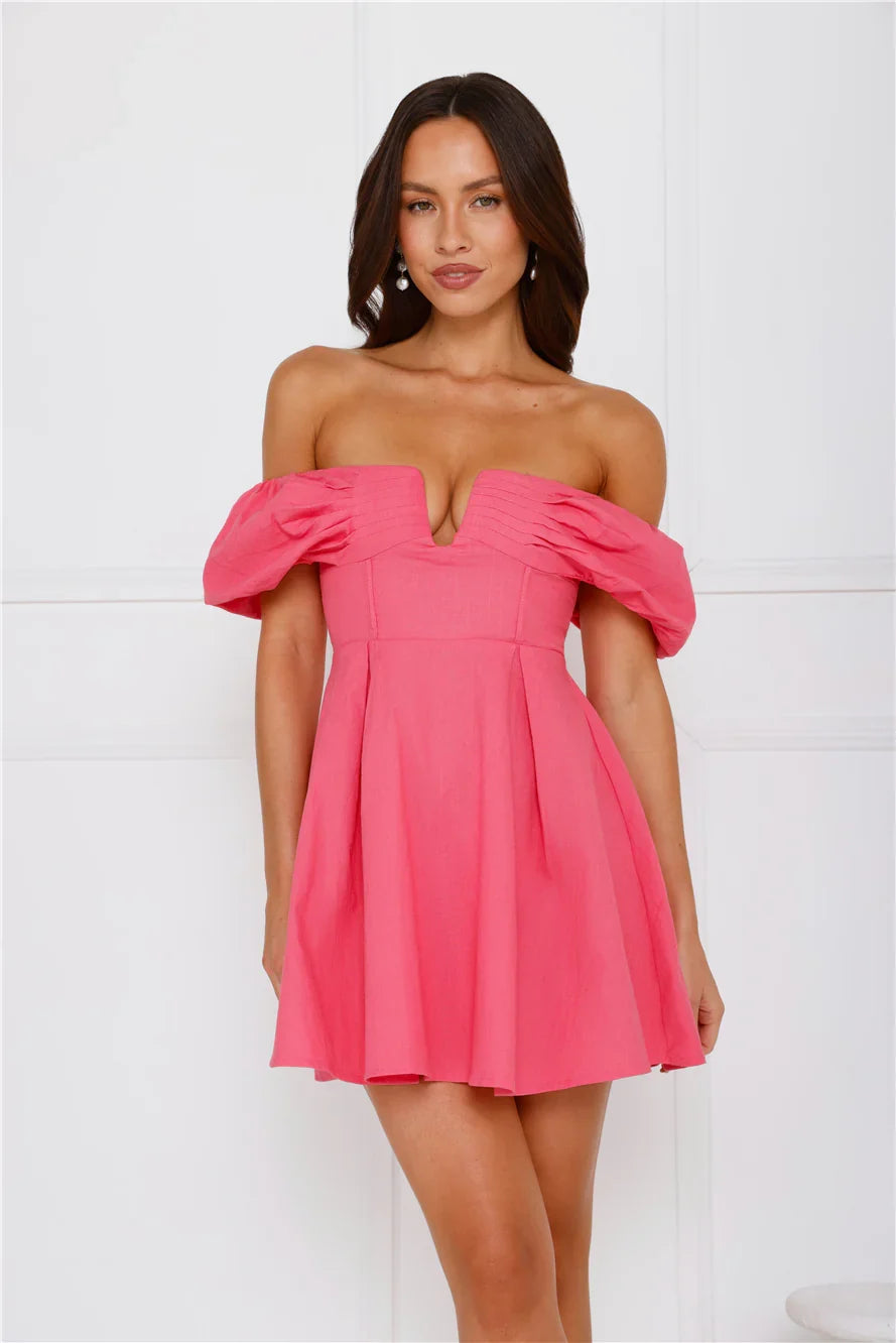 Darling Daze Off Shoulder Mini Dress Pink
